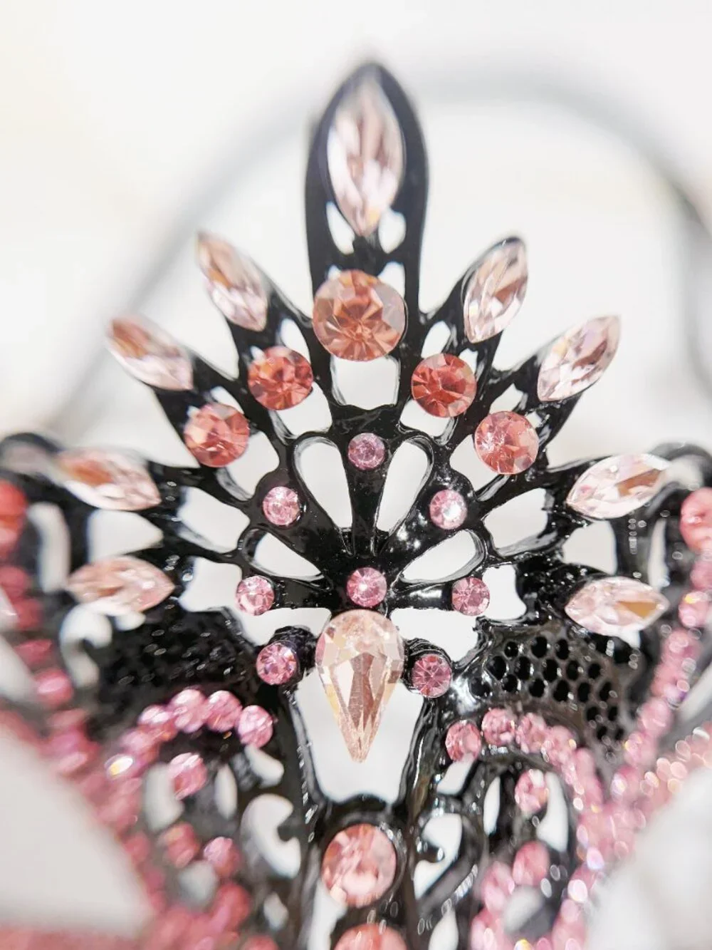 Black Pink Crystal Masquerade Mask, Gothic Prom Mask, Halloween Party Accessory